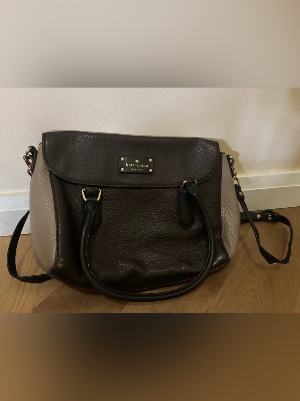 Kate Spade Pebbled Leather Shoulder Bag - Dark Brown with Gold Hardware
